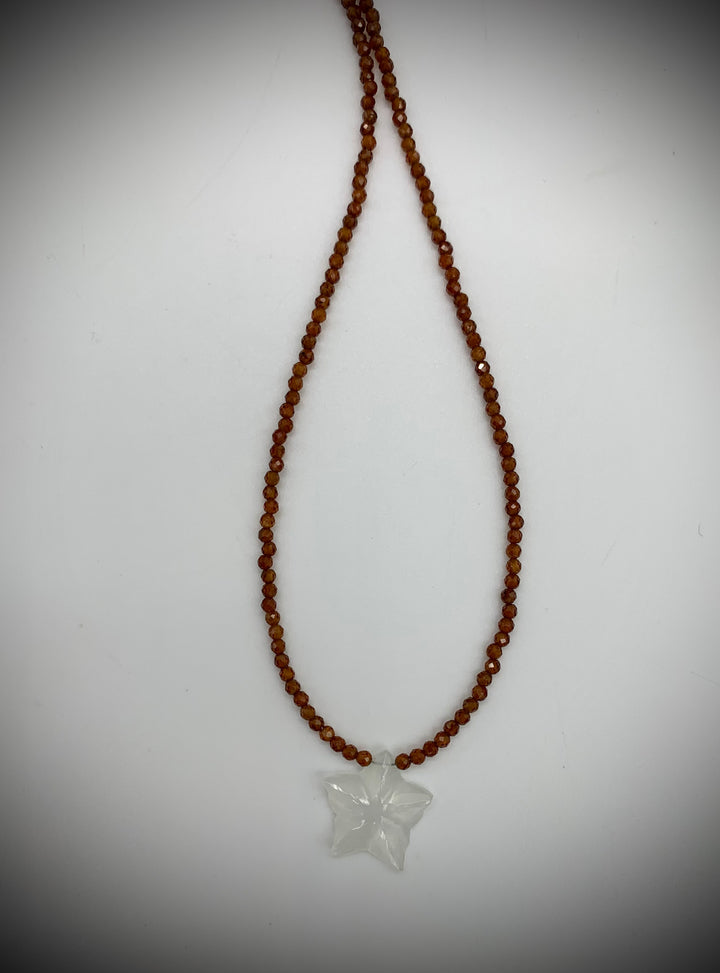 Tiny Hessonite Garnet w/Carved Moonstone Flower Necklace - Jewelry Edgecomb Potters