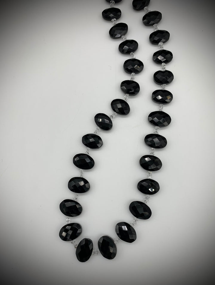 Faceted Oval Black Onyx and Herkimer Diamond Necklace - Jewelry Edgecomb Potters
